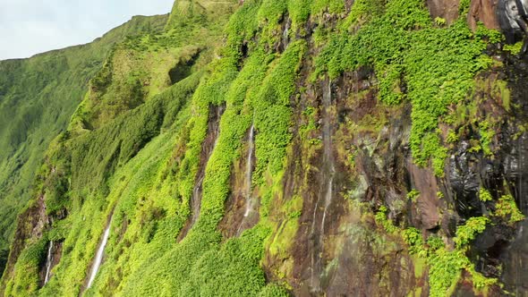 Waterfalls Cascades in Valley of Poco Ribeira Do Ferreiro Flores Island Azores