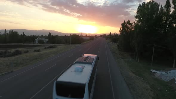 Cars And Bus On Highway In The Morning