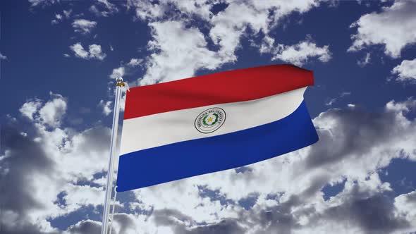 Paraguay Flag With Sky 4k