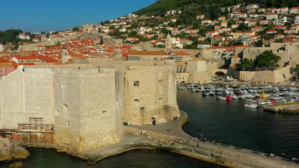 The harbor and  Old Town of Dubrovnik.