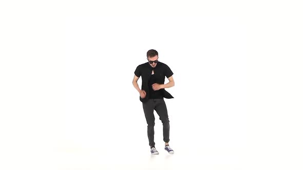 Hip Hop Style Dancer Performing, on a White Background, Slow Motion