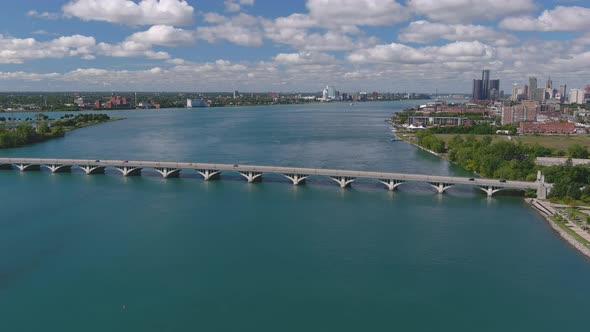 Aerial view of Detroit city landscape in the evening. This video was filmed in 4k for best image qua