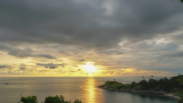 Timelapse Golden Sky In Sunset At Promthep Cape