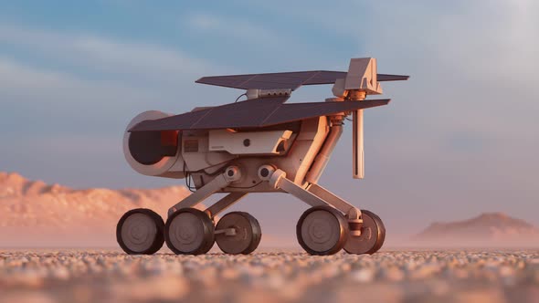 The planetary rover exploring the planet. The solar power robot collecting data.