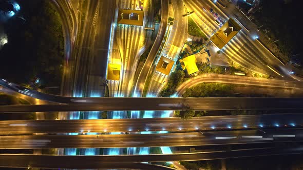 4K : Aerial hyperlapse drone shot of fast moving Highway road.