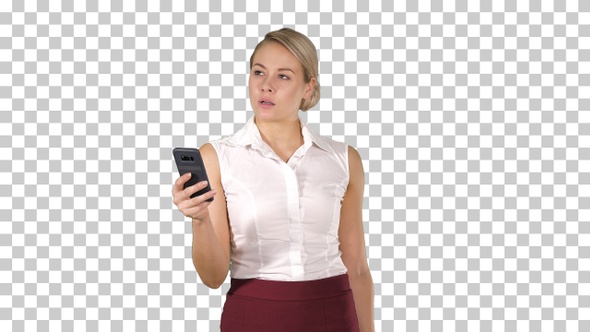 Young Woman Looking at Smartphone Thinking and Reading Alpha