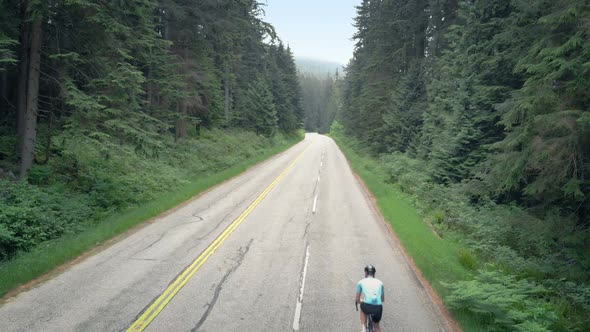 Cyclist Going Up Highway Through The Forest