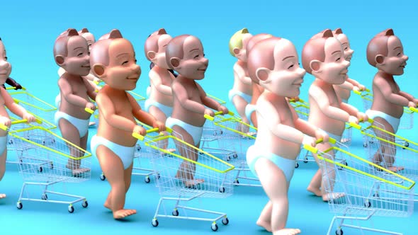 4K fun cartoon animation of a babies shopping