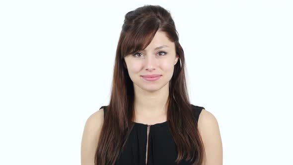 Upset Sad Young Girl, White Background