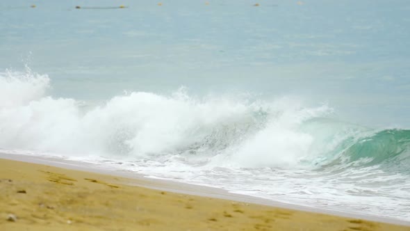 Powerful Wave Breaks Along the Shore