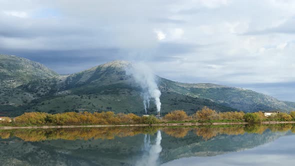 Factory around a lake at Ethniko Parko Limnothalasson 