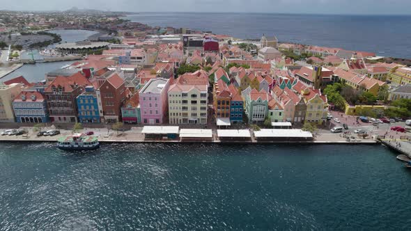 Aerial fast orbit over the Punda district, Willemstad, Curaçao