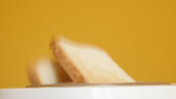 White bread pops up from electric toaster slow-mo video