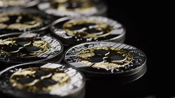 Rotating shot of Bitcoins 