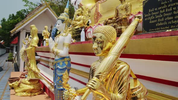 Buddhist Gold Statues Close Up at a Chiang Mai Buddhist Temple in Thailand, Beautiful Famous Wat Phr