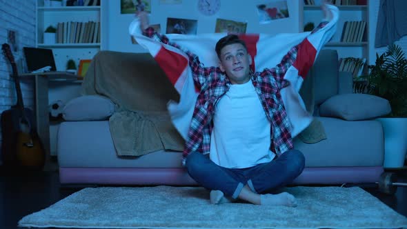 Happy Student With English Flag Cheering for Football Team on World Championship