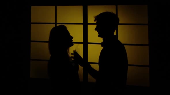 Couple Man and Woman Fighting. Silhouette. Close Up