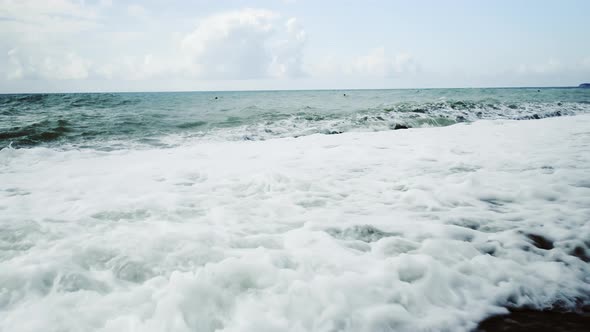 Stormy Sea Waves on Cloudy Day