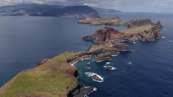 Flying over Ponta do Sao Lourenco on Madeira island in Portugal