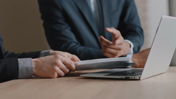 Closeup Male Hands Holding Paper Report Document Contract Arguing Quarrel at Office Table Two