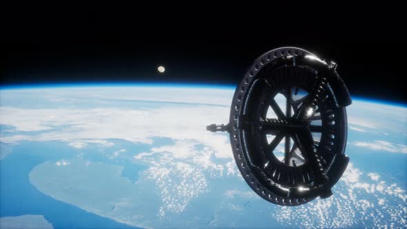 Futuristic Space Satellite Orbiting the Earth alt