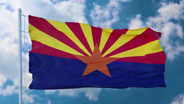 Flag of Arizona State Region of the United States Waving at Wind