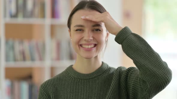 Searching Gesture By Young Woman, Opportunity