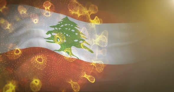 Lebanon Flag With Corona Virus Bacteria alt