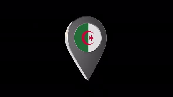 3d Animation Map Navigation Pointer With Algeria Flag With Alpha Channel - 4K