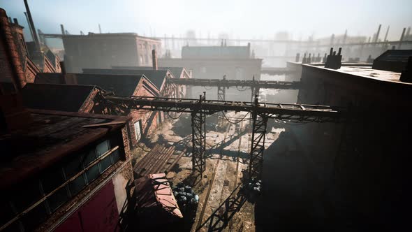 Abandoned Factory with Concrete Ruins in Industrial District alt