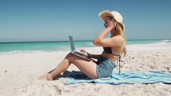 Woman enjoying free time on the beach