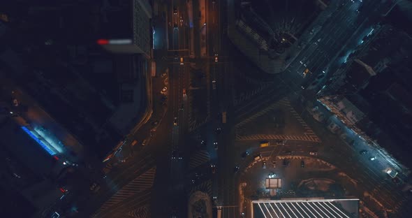 Aerial View of Night Streets in Downtown City