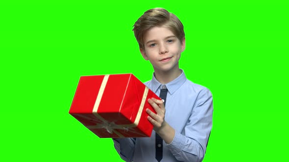 Little Boy Shaking Red Gift Box