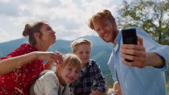 Family Video Call Nature at Sunny Day