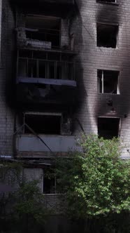 Vertical Video of a Wartorn House in Ukraine