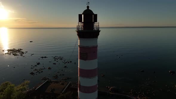 Aerial View of the Lighthouse at Sunset