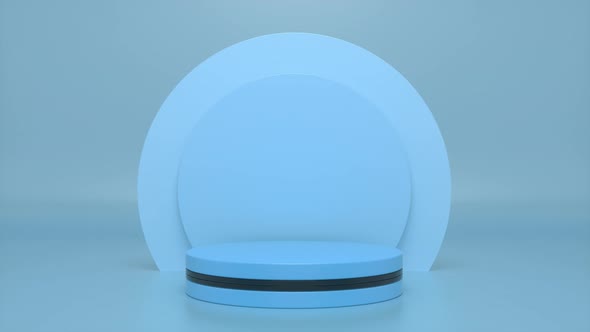 Blue podium with a bright glowing blinking neon circle