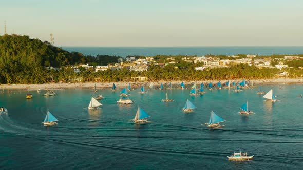 Tropical Beach and Sailing Boats, Boracay, Philippines
