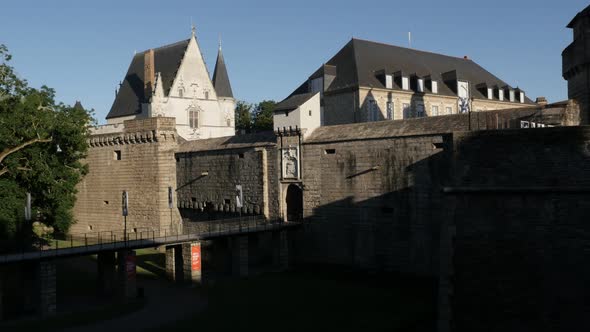 NANTES, FRANCE - JULY 2016 Ramparts and  towers of  castle of the Dukes of Brittany  by the summer d