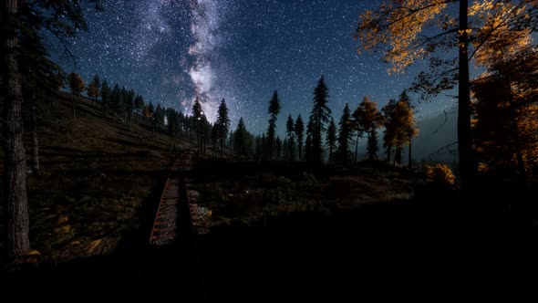 The Milky Way Above the Railway and Forest