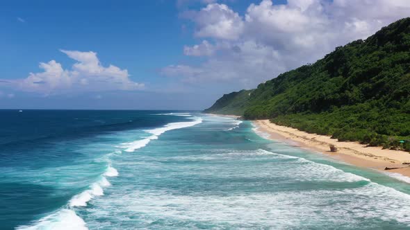 Bali island, Indonesia. Coast and waves as a background from top view. 