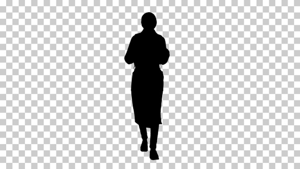 Silhouette Young woman walking, Alpha Channel