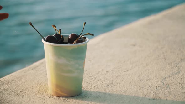 Close-up of a glass of cherries.  