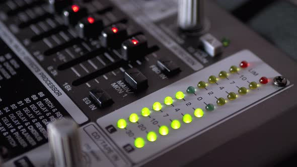 LED Indicator Level Signal on the Sound Mixing Console or Dj Console