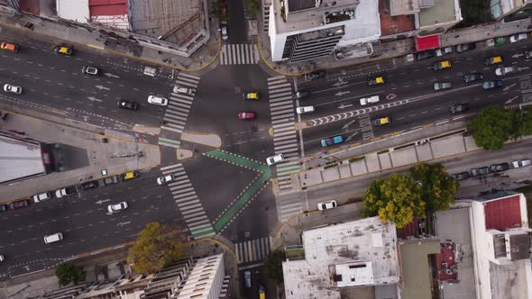 Traffic splurging onto Cordoba Avenue Buenos Aires aerial