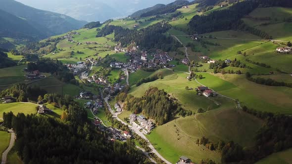 Small Village in Dolomites San Pietro Di Laion, Italy. Aerial Footage.