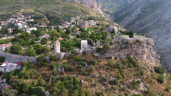 Drone View of City Built on the Mountain