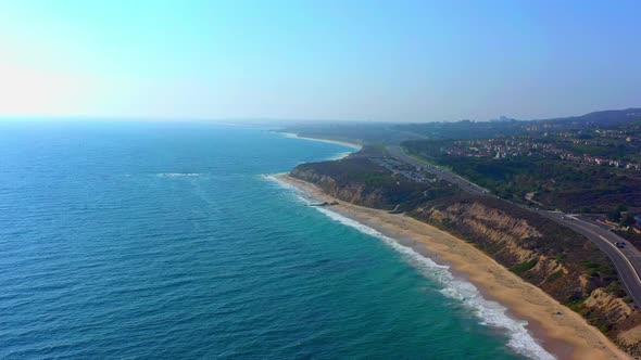 Drone shot of the Pacific Coast Highway in Laguna Beach California