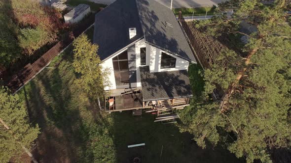 Aerial top view of new modern residential house 41