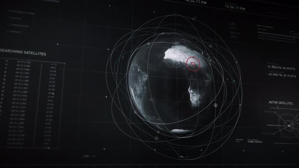 Computer Screen Close-up. Accessing Military Satellites. Analyzing Chad. UI alt